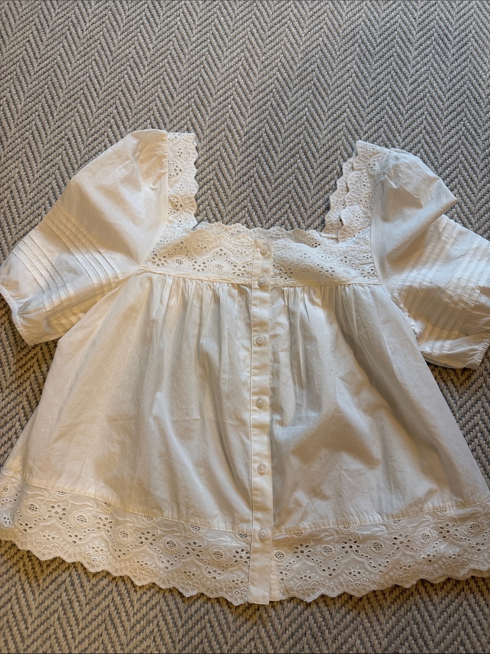 Marea White Eyelet Lace-Trim Top